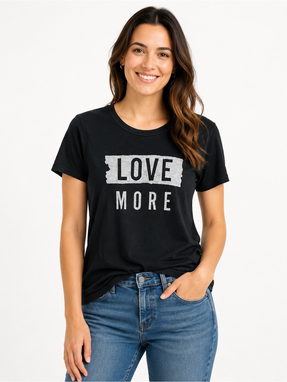 Old Navy Women’s M Love More Graphic T Shirt Black Cotton Modal